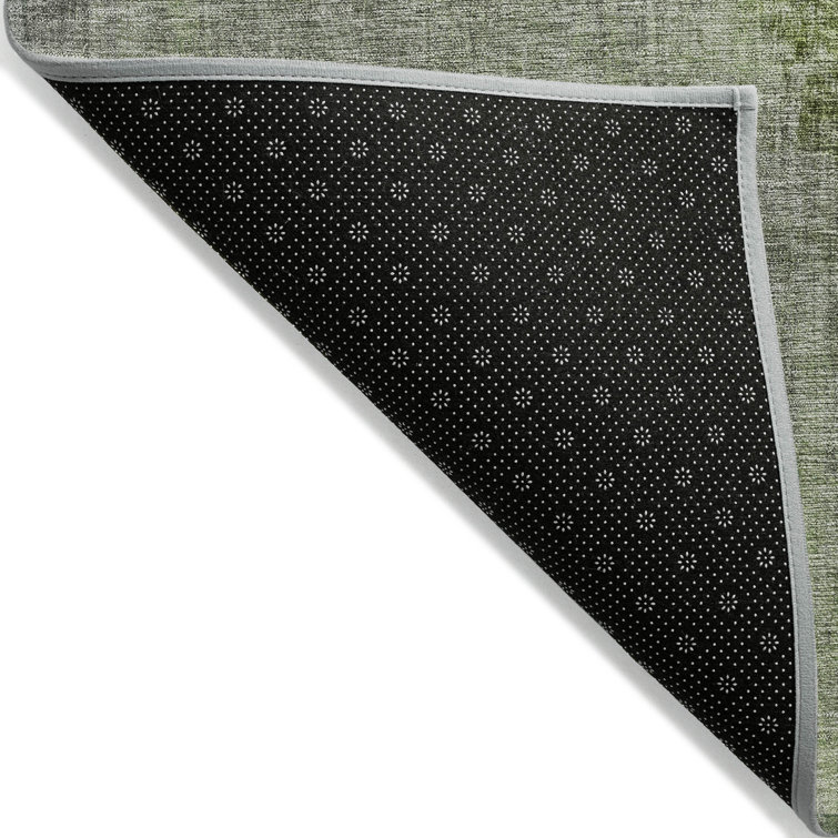 Fern Green Synthetic 9' x 12' Washable Rectangular Rug