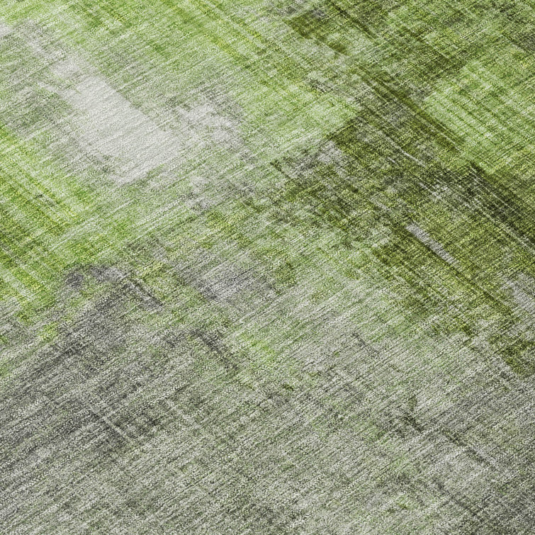Fern Green Synthetic 9' x 12' Washable Rectangular Rug