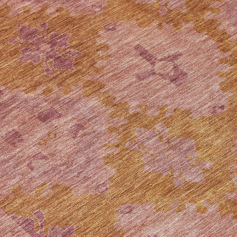 Blush Rectangular Machine Washable Synthetic Rug