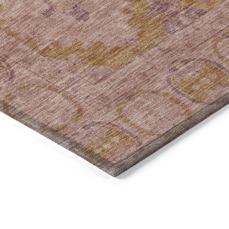 Blush Rectangular Machine Washable Synthetic Rug