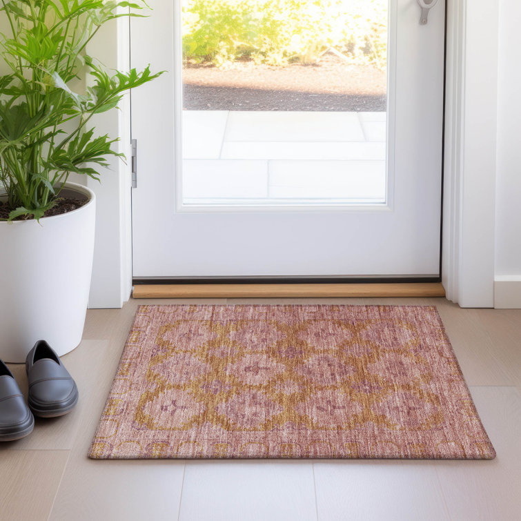 Blush Rectangular Machine Washable Synthetic Rug