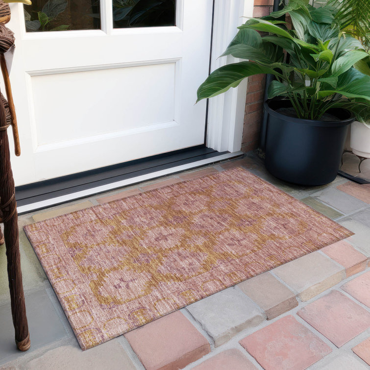 Blush Rectangular Machine Washable Synthetic Rug
