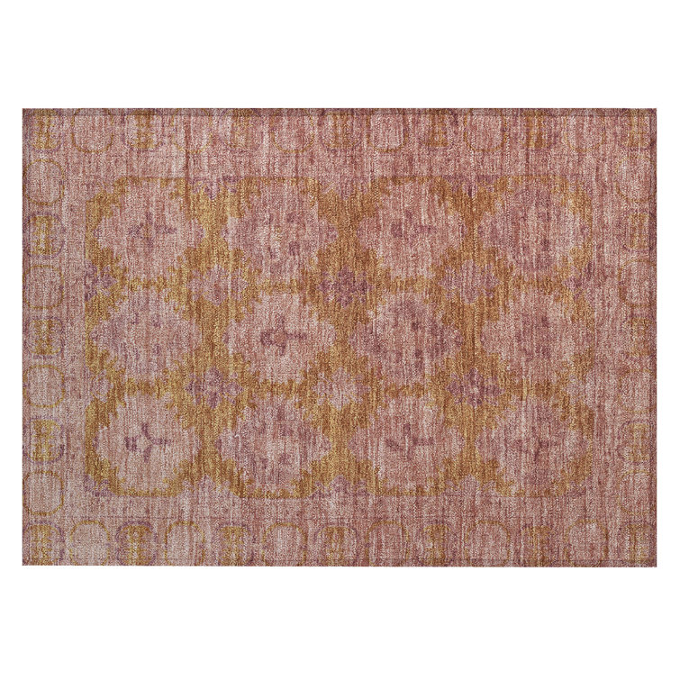 Blush Rectangular Machine Washable Synthetic Rug
