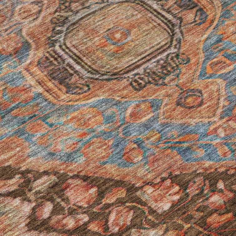 Chocolate Ultra-Thin Washable Synthetic Medallion Rug 2'3" x 7'6"