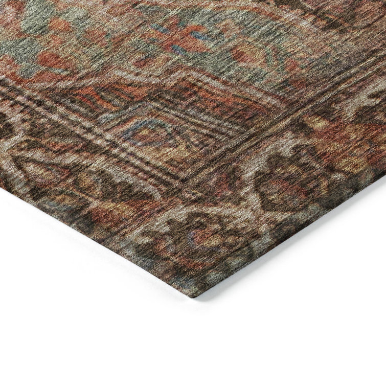 Chocolate Ultra-Thin Washable Synthetic Medallion Rug 2'3" x 7'6"