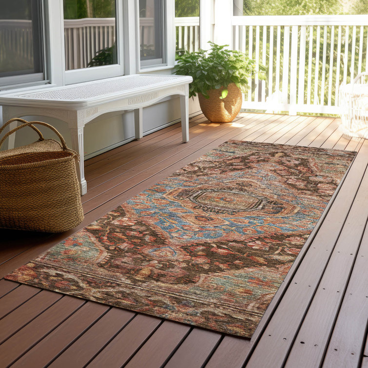 Chocolate Ultra-Thin Washable Synthetic Medallion Rug 2'3" x 7'6"