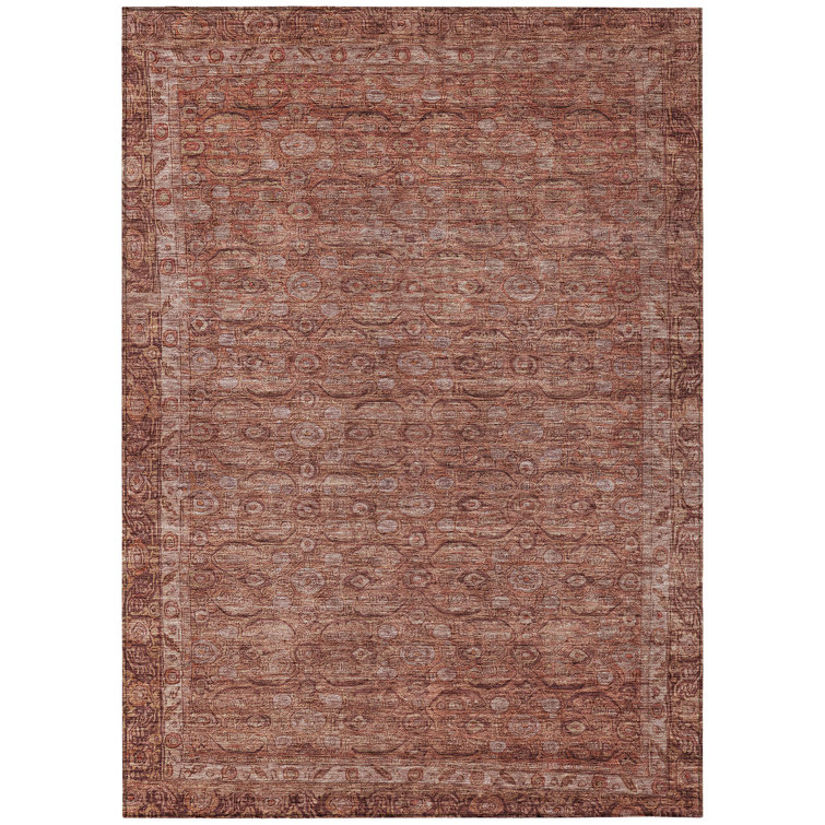 Terracotta Flat Woven Rectangular Synthetic Washable Rug 5' x 7'