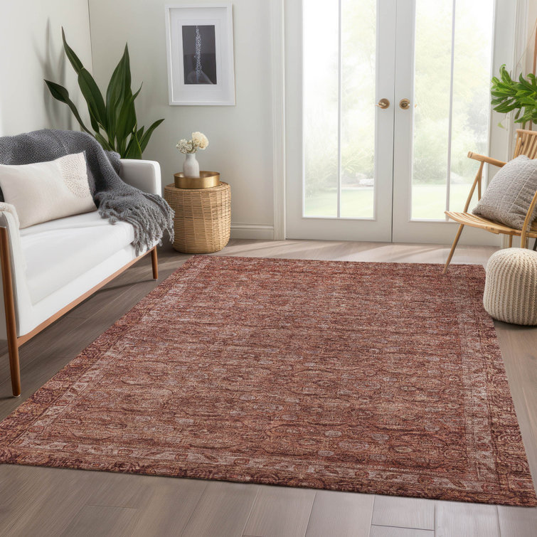 Terracotta Flat Woven Rectangular Synthetic Washable Rug 5' x 7'