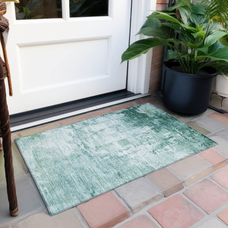 Aqua Rectangular Washable Synthetic Indoor/Outdoor Rug