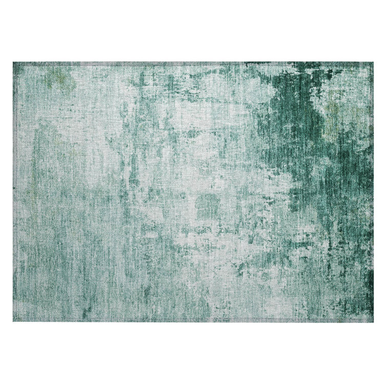 Aqua Rectangular Washable Synthetic Indoor/Outdoor Rug