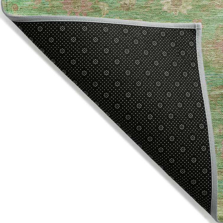 Lime Green Machine Washable Rectangular Indoor/Outdoor Rug