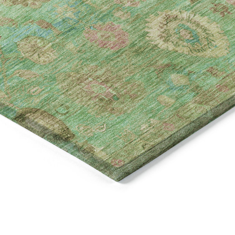 Lime Green Machine Washable Rectangular Indoor/Outdoor Rug