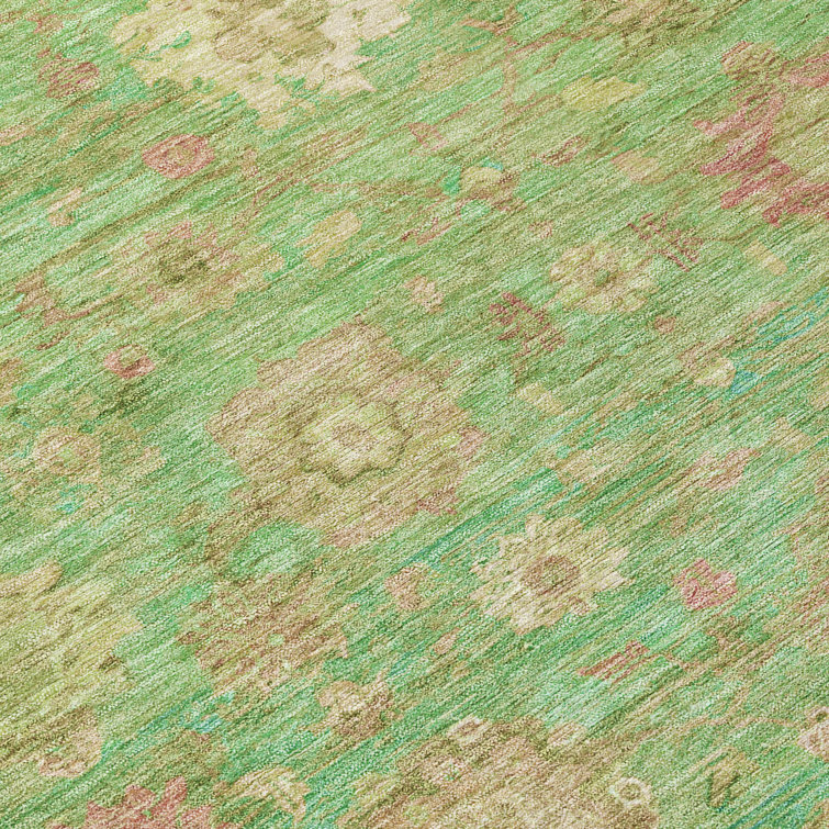 Lime Green Machine Washable Rectangular Indoor/Outdoor Rug
