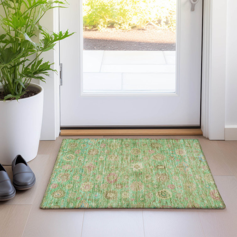 Lime Green Machine Washable Rectangular Indoor/Outdoor Rug