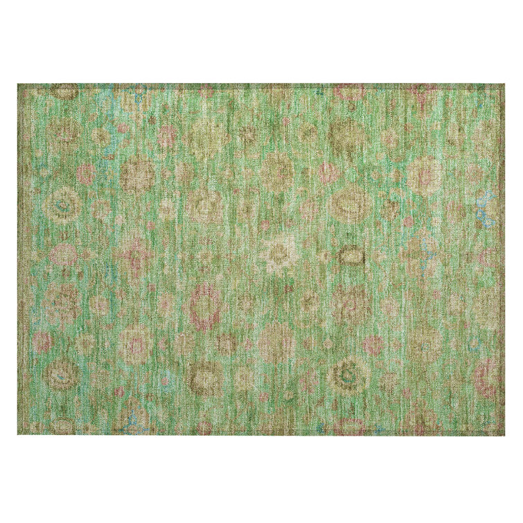 Lime Green Machine Washable Rectangular Indoor/Outdoor Rug