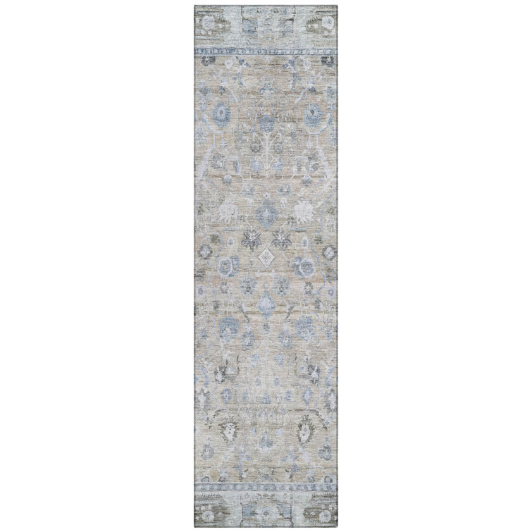 Beige Synthetic Machine Washable Non-Slip Area Rug 2'3" x 7'6"