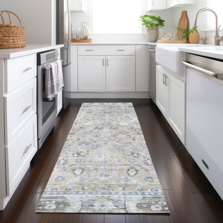 Beige Synthetic Machine Washable Non-Slip Area Rug 2'3" x 7'6"