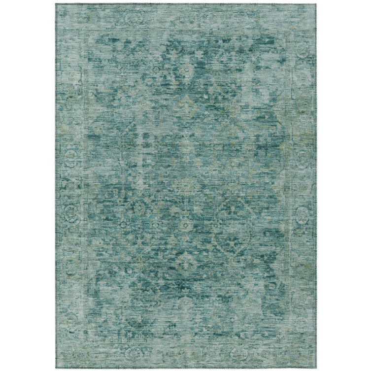 Teal Rectangular Flat Woven Synthetic Washable Rug