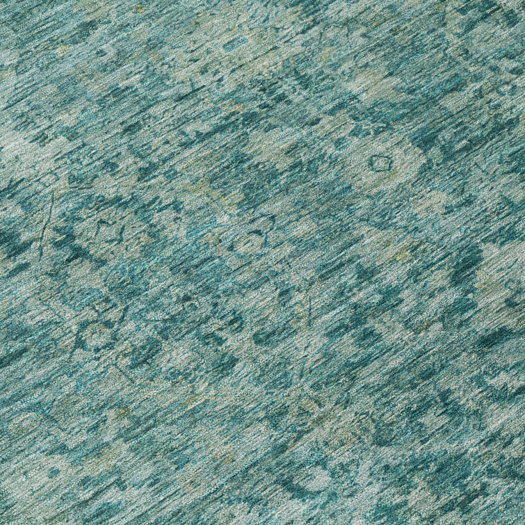 Teal Rectangular Flat Woven Synthetic Washable Rug