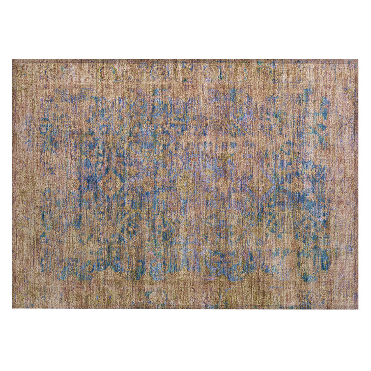 Rectangular Navy Synthetic Machine Washable Rug with Non-Skid Backing
