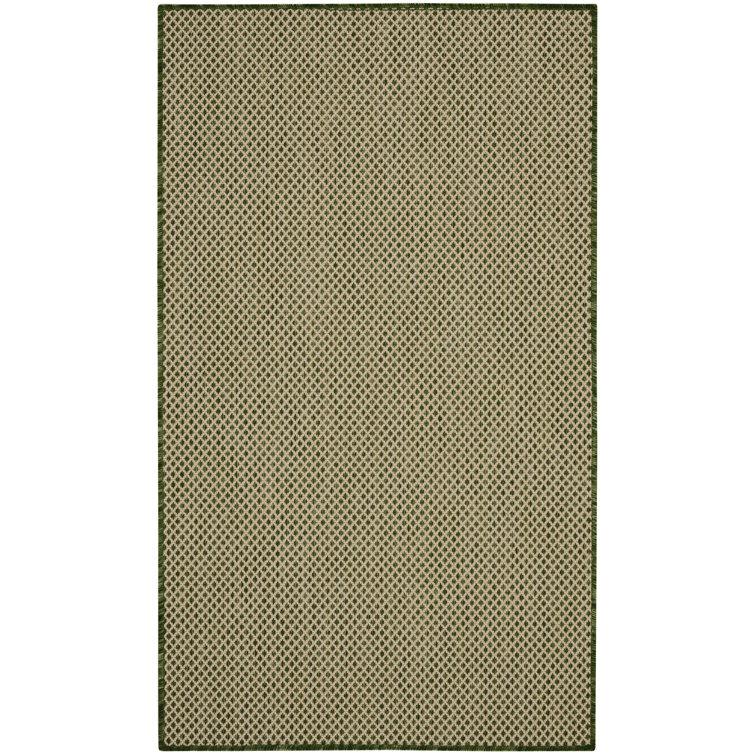 Courtyard Green and Beige Geometric Synthetic Indoor/Outdoor Rug