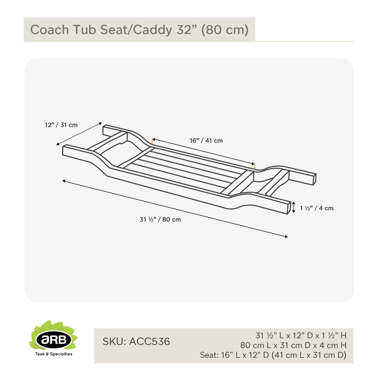 Coach 31.5" Teak Wood Tub Caddy and Seat