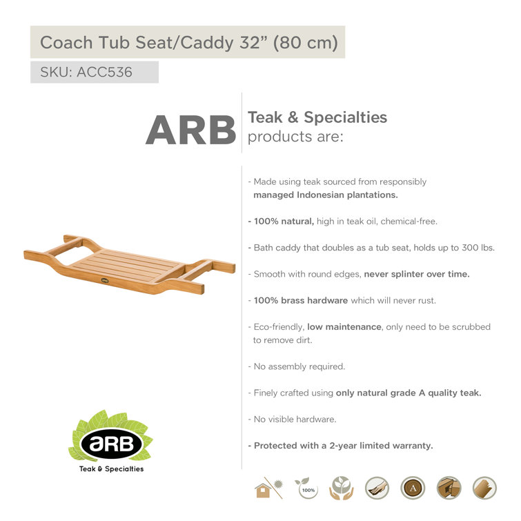 Coach 31.5" Teak Wood Tub Caddy and Seat