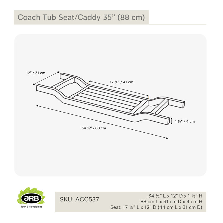 Coach 34.5" Teak Wood Tub Caddy and Seat