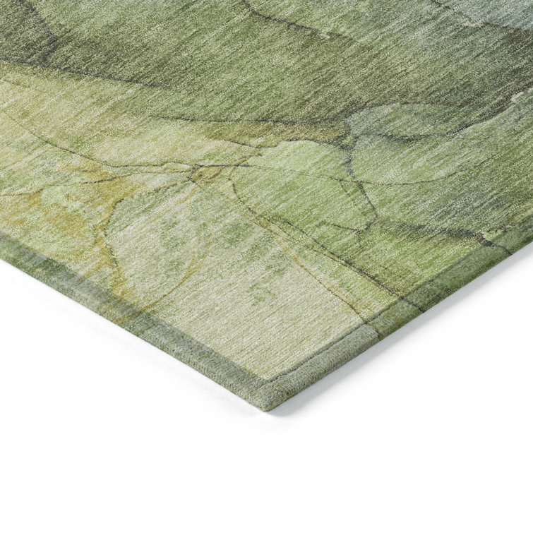 Green Rectangular Machine Washable Synthetic Rug 10' x 14'