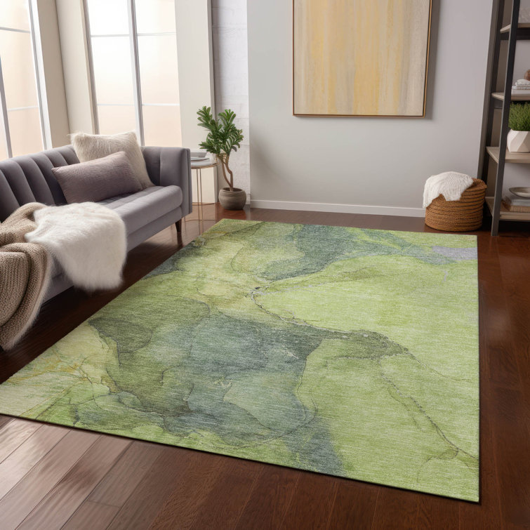 Green Rectangular Machine Washable Synthetic Rug 10' x 14'