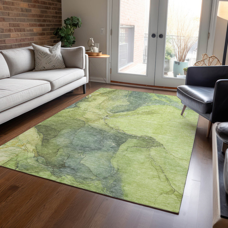 Green Rectangular Machine Washable Synthetic Rug 10' x 14'