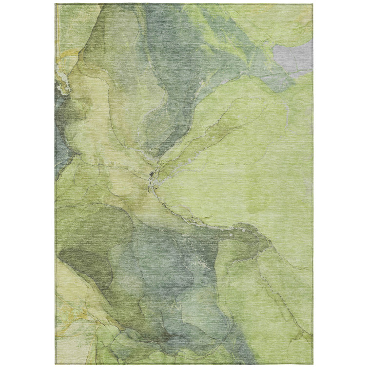 Green Rectangular Machine Washable Synthetic Rug 10' x 14'