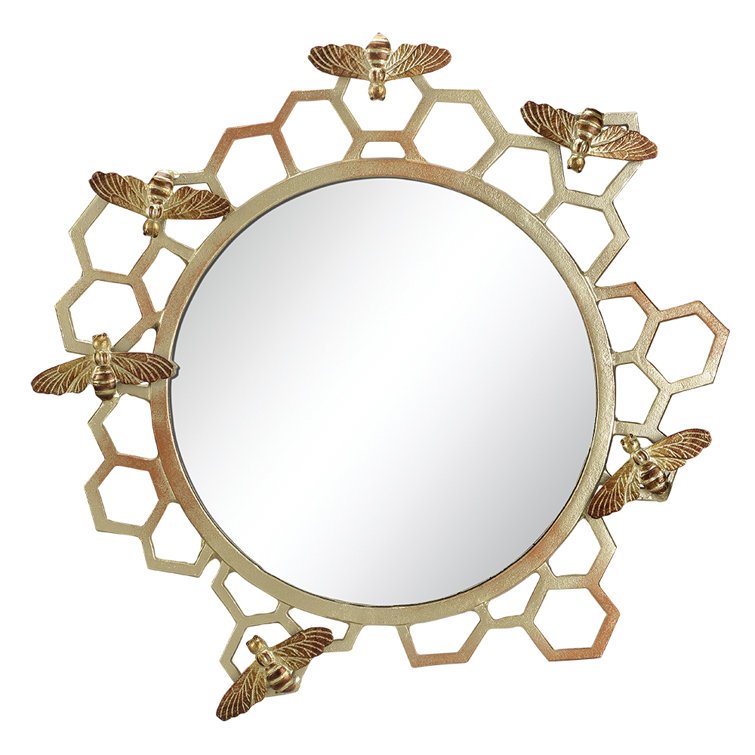 Elegant Round Antique Gold Metal Framed Vanity Mirror 22"