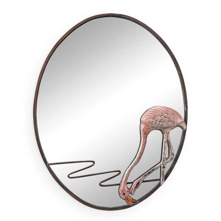 Bronze Oval Coastal Flamingo Wall Mirror, 21" x 26"
