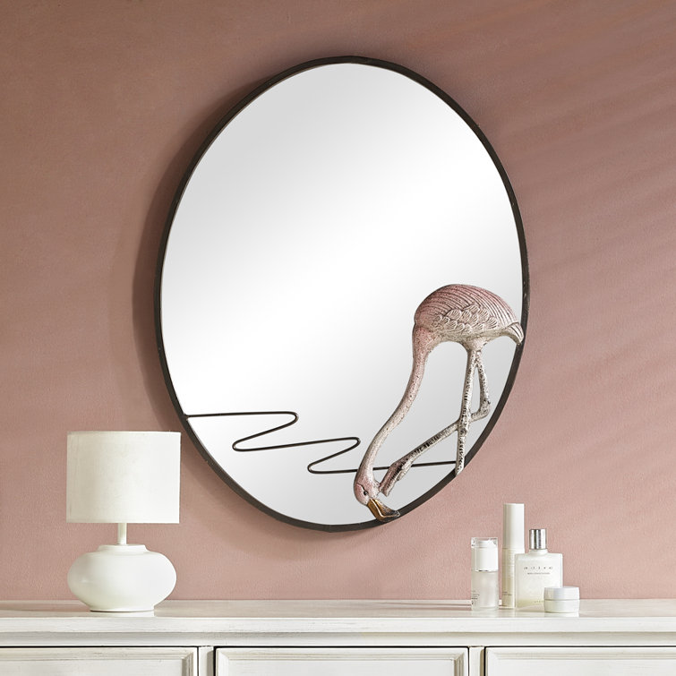 Bronze Oval Coastal Flamingo Wall Mirror, 21" x 26"