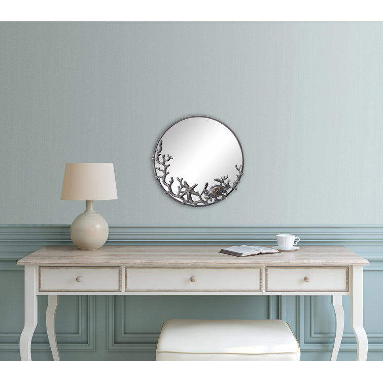 Coastal Charm Bronze Round Wall Mirror with Crab and Starfish Frame