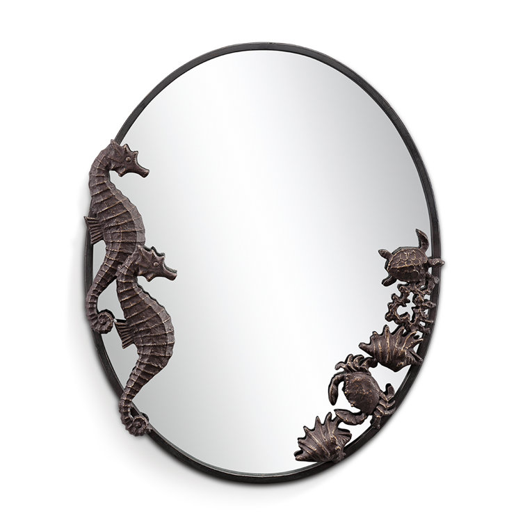 Coastal Charm Antique Bronze Oval Decorative Mirror with Sea Life Frame