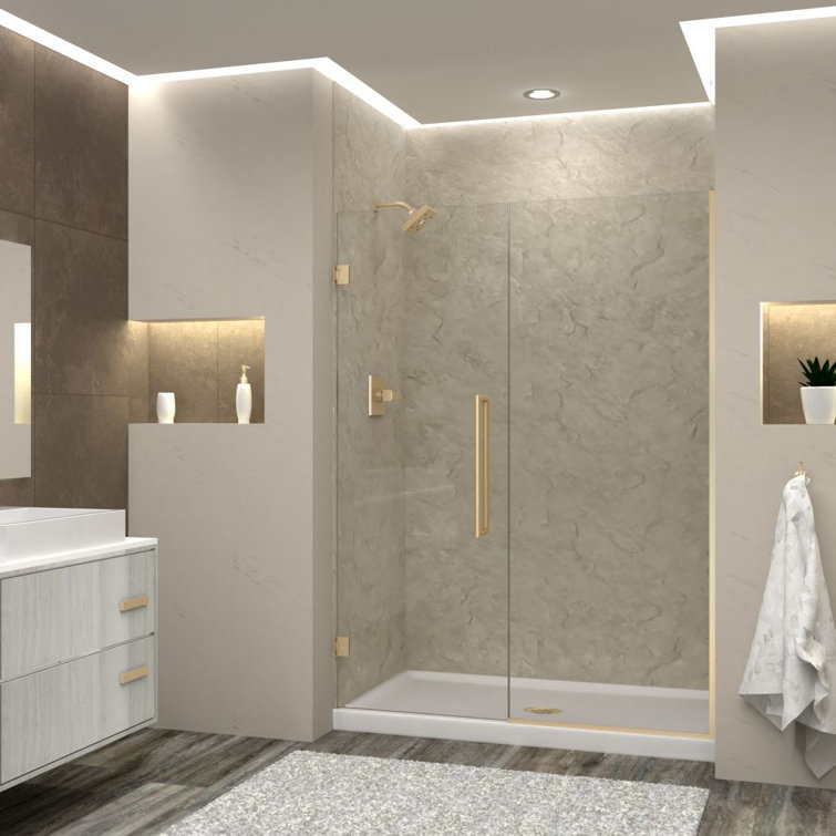 Elizabeth 56.5" W x 76" H Frameless Bronze Shower Door with Clear Glass