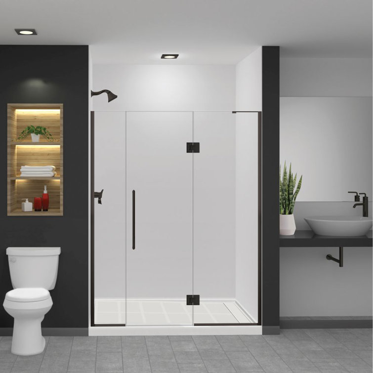 Matte Black 63.5" x 76" Frameless Hinged Shower Door with Clear Glass