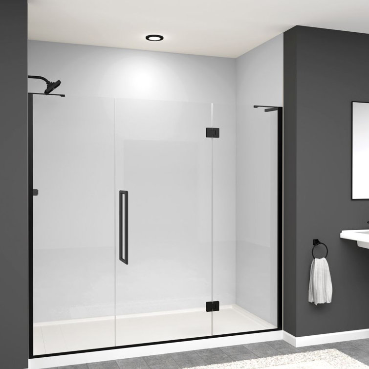 Matte Black Frameless Hinged Shower Door with Clear Glass