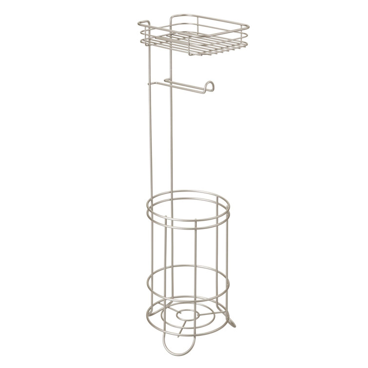 Satin Powder Coated Free Standing Toilet Paper Holder with Shelf