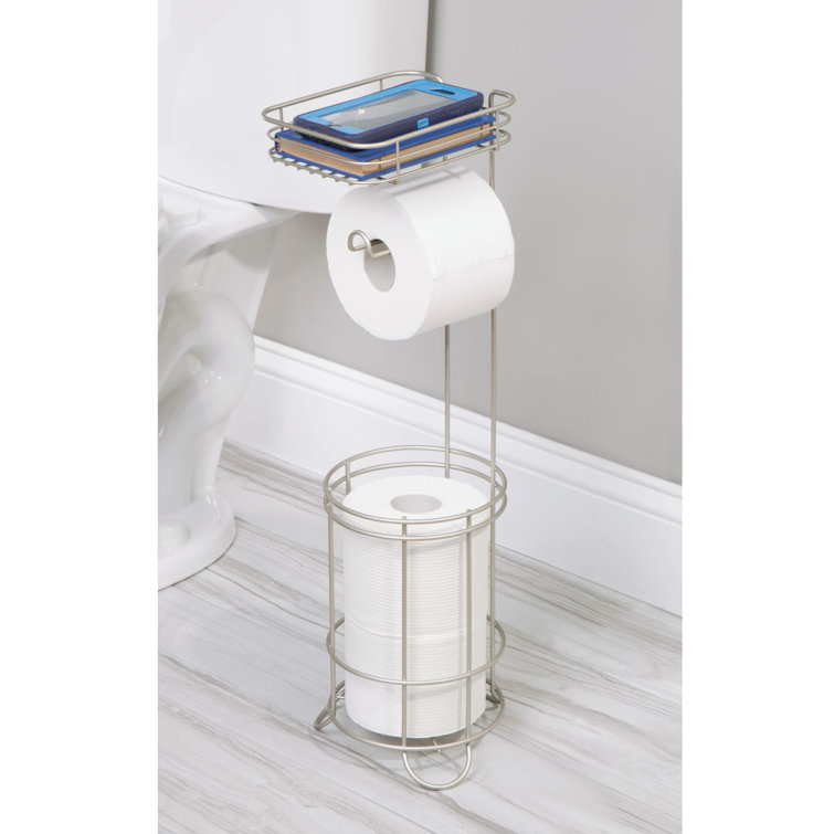 Satin Powder Coated Free Standing Toilet Paper Holder with Shelf