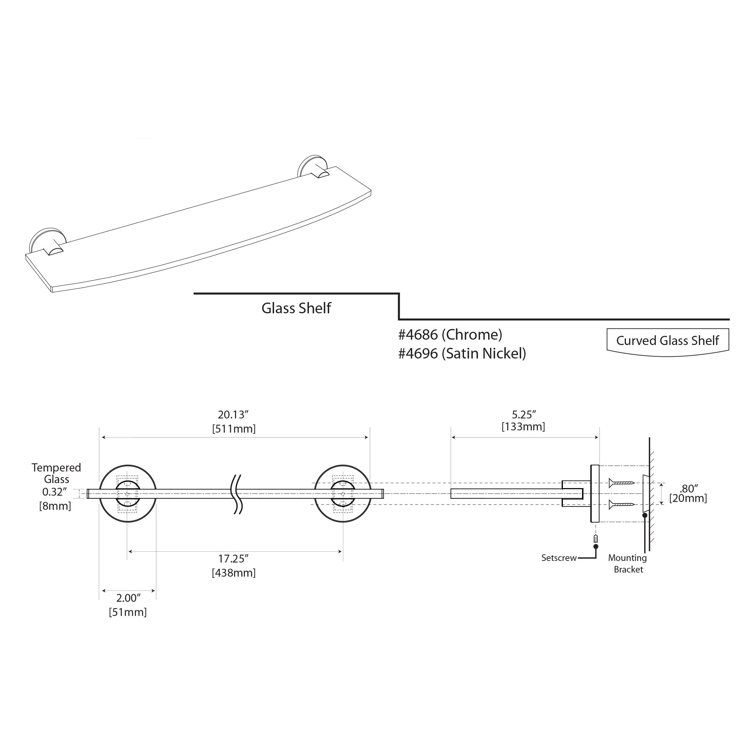Elegant 20" Curved Glass Shelf in Polished Chrome