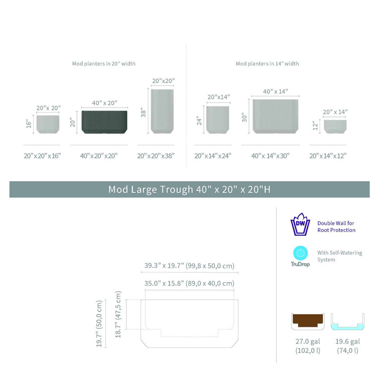 Alpine White Mod Planter Box for Indoor/Outdoor 20"x40"