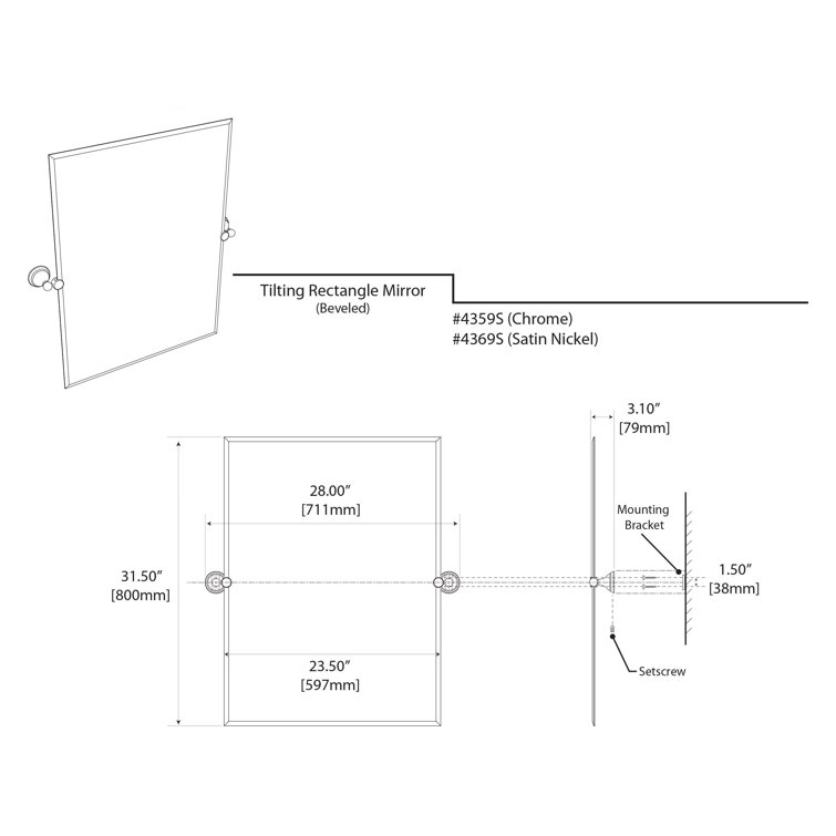 Charlotte Satin Nickel Frameless Rectangular Bathroom Vanity Mirror
