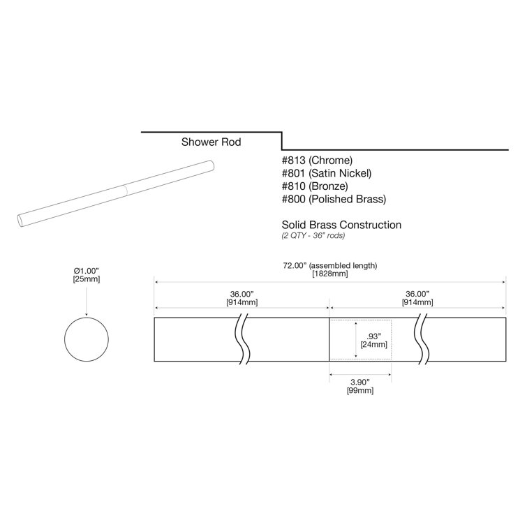 Marina 72'' Satin Nickel Straight Wall Shower Curtain Rod