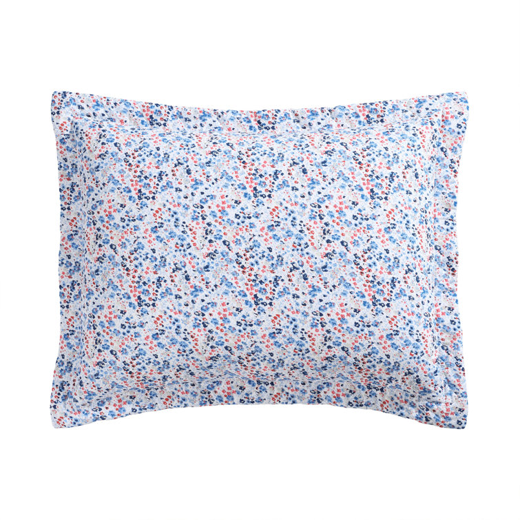 Leona Flower Blue and Red Cotton Twin Reversible Quilt Set