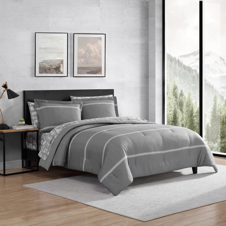Gray Twin Microfiber Reversible Bedding Set