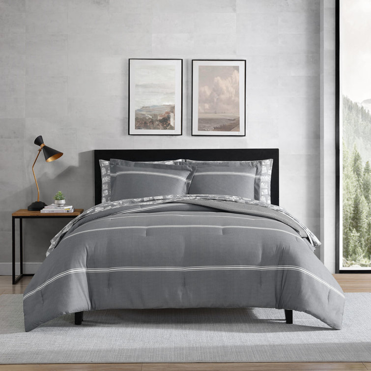 Gray Twin Microfiber Reversible Bedding Set