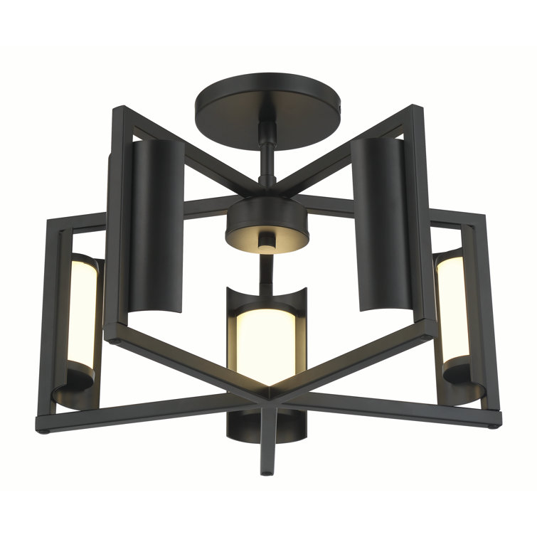 Coal Finish LED Semi Flush Mount with White Etched Glass Shade
